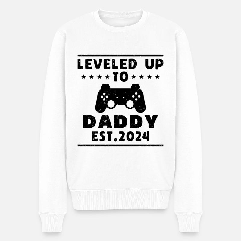 Aufgelevelt auf Papa 2024, Papa Geschenk 2024 - Männer Premium Bio Pullover - Weiß
