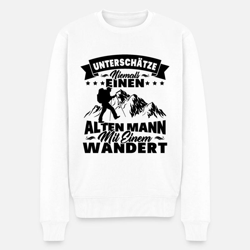 Alten mann mit einem wandert - Männer Premium Bio Pullover - Weiß