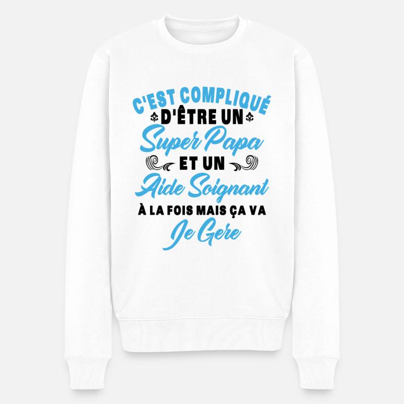 Un super papa et un aide soignant - Pull Premium bio Homme - blanc