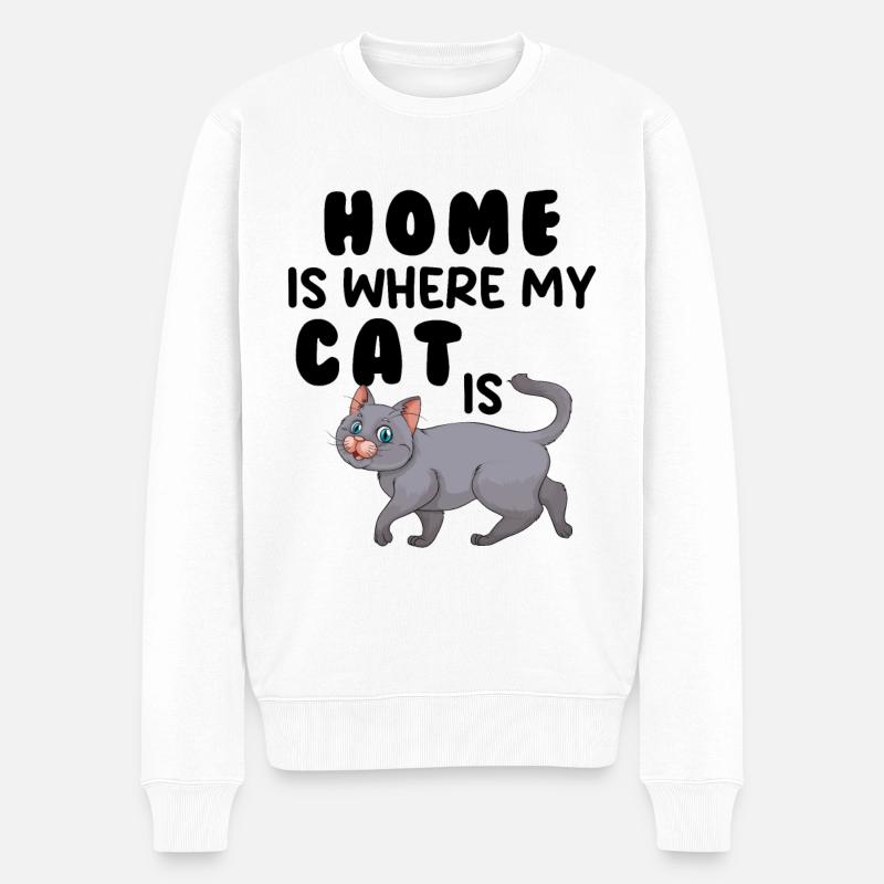 Zuhause ist da, wo meine Katze ist - Männer Premium Bio Pullover - Weiß
