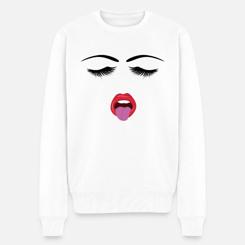 Gesicht mit Zunge - Männer Premium Bio Pullover - Weiß