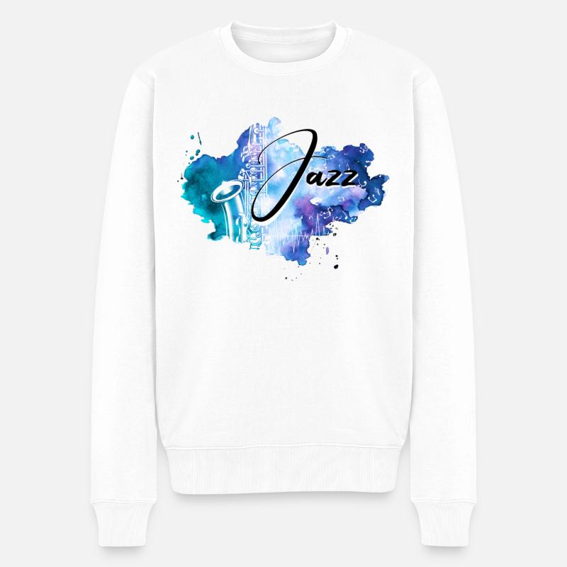 Femmes Jazz Blue Music Notes Saxophone de couleur - Pull Premium bio Homme - blanc