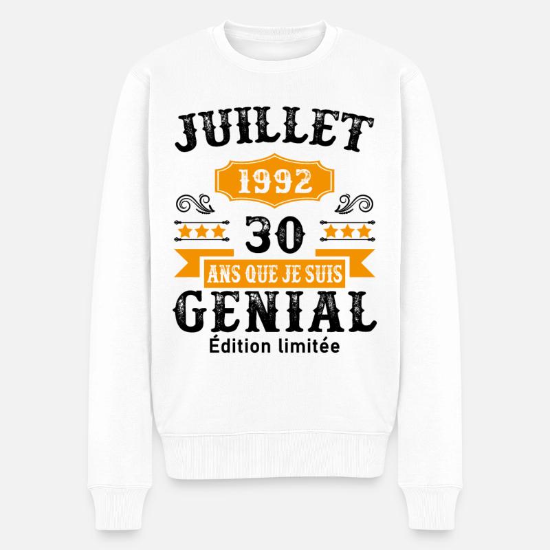 30 Ans Anniversaire Vintage Né(e) en Juillet 1992 - Pull Premium bio Homme - blanc