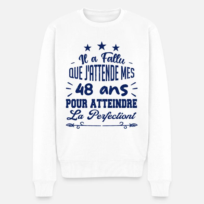 48 ans / perfection - Pull Premium bio Homme - blanc