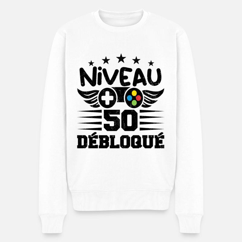 Niveau 50 débloqué - idée cadeau anniversaire - Pull Premium bio Homme - blanc