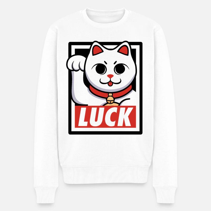 Glück Katze - Männer Premium Bio Pullover - Weiß