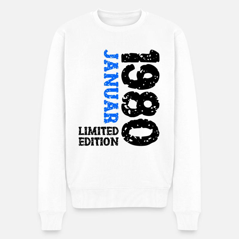 1980 Januar Limited Edition Deko Geburtstag Outfit - Männer Premium Bio Pullover - Weiß