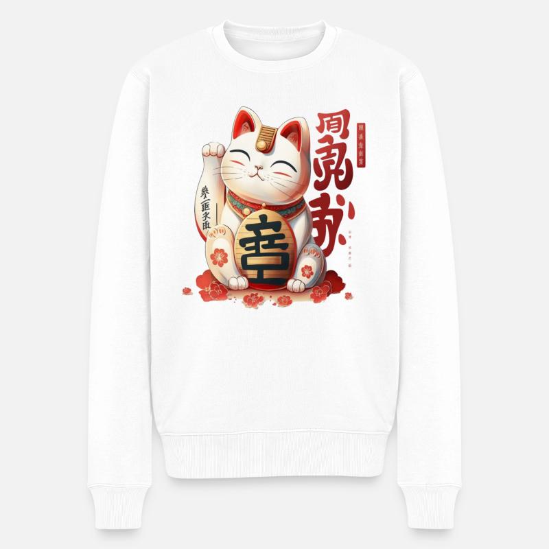 Winkekatze Maneki neko Manekineko Glücksbringer - Männer Premium Bio Pullover - Weiß