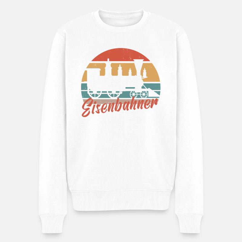 Dampflok Lokführer Eisenbahner Eisenbahn Lok Bahn - Männer Premium Bio Pullover - Weiß