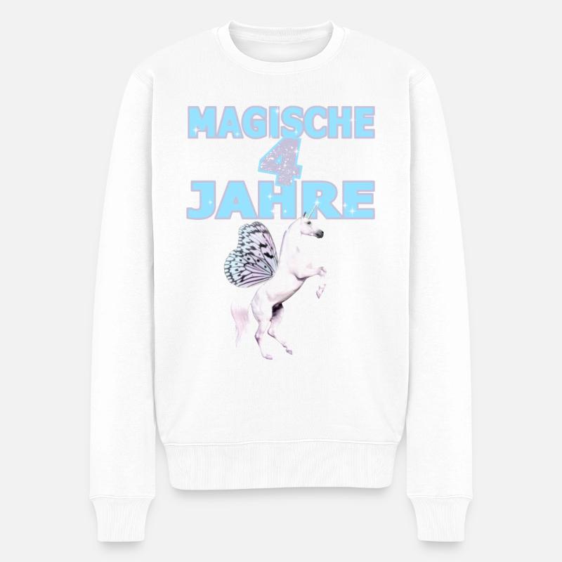 Magische 4 Jahre 4. Geburtstag Einhorn Prinzessin - Männer Premium Bio Pullover - Weiß