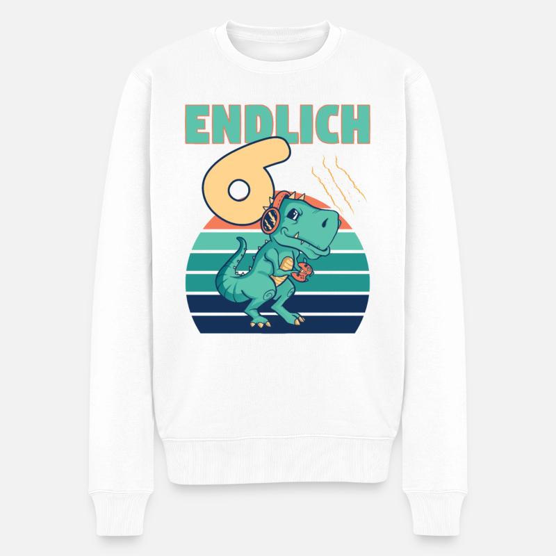 6 Geburtstag Dino Dinosaurier Trex 6 Jahre Junge - Männer Premium Bio Pullover - Weiß