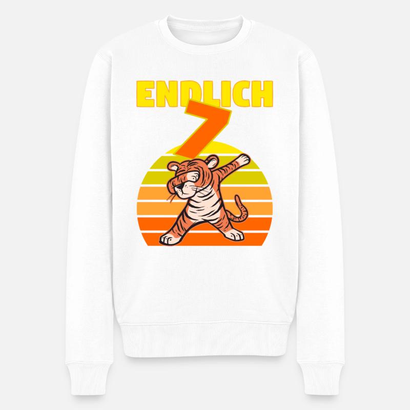 Dabbing Tiger 7 Geburtstag 7 Jahr Löwe witzig dab - Männer Premium Bio Pullover - Weiß
