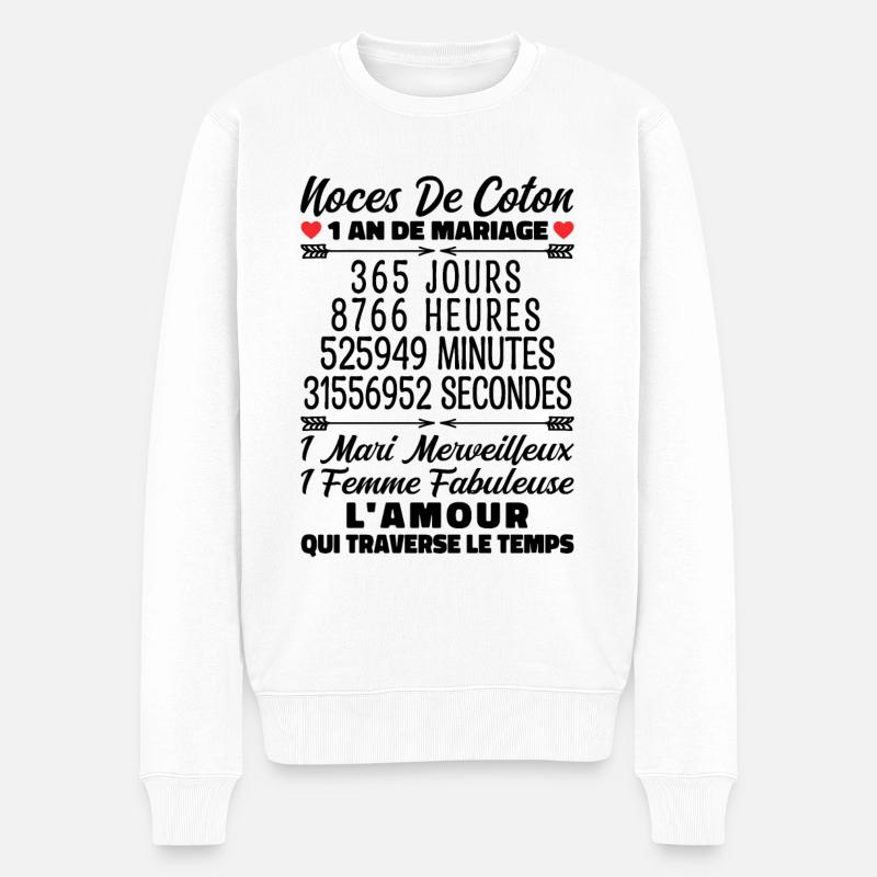Noces De Coton 1 An De Mariage - Pull Premium bio Homme - blanc