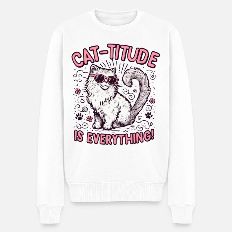 Cat Titude - Männer Premium Bio Pullover - Weiß