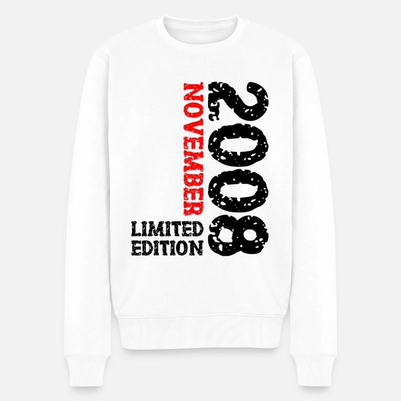 2008 November Limited Edition 15. Geburtstag Deko - Männer Premium Bio Pullover - Weiß