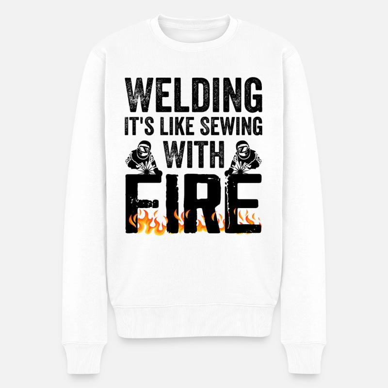 Schweißen ist wie Nähen mit Feuer - Männer Premium Bio Pullover - Weiß