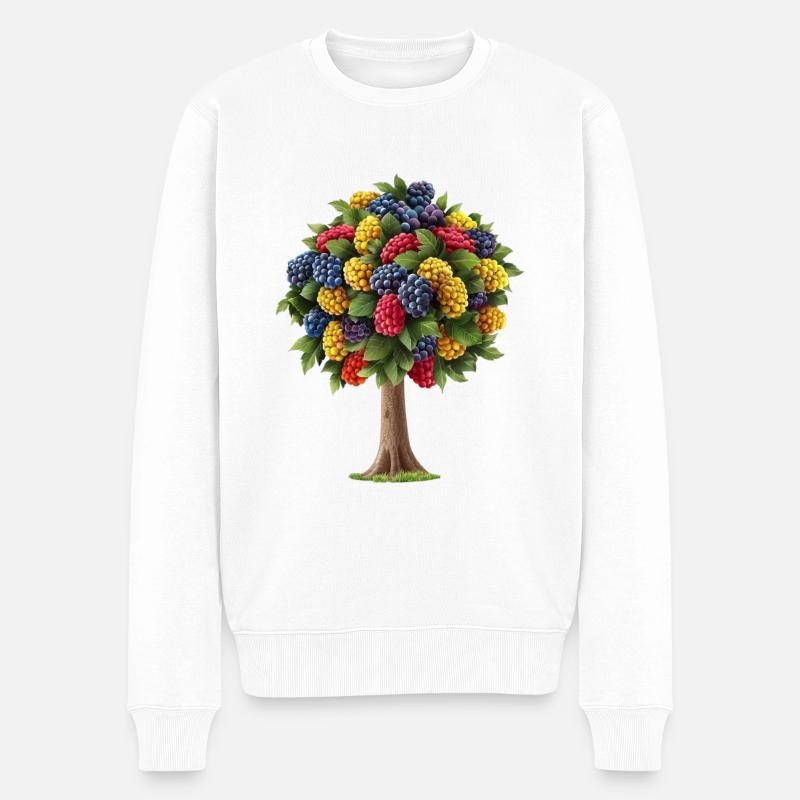 Bunter Baum Mit Fruchtigen Beeren - Männer Premium Bio Pullover - Weiß