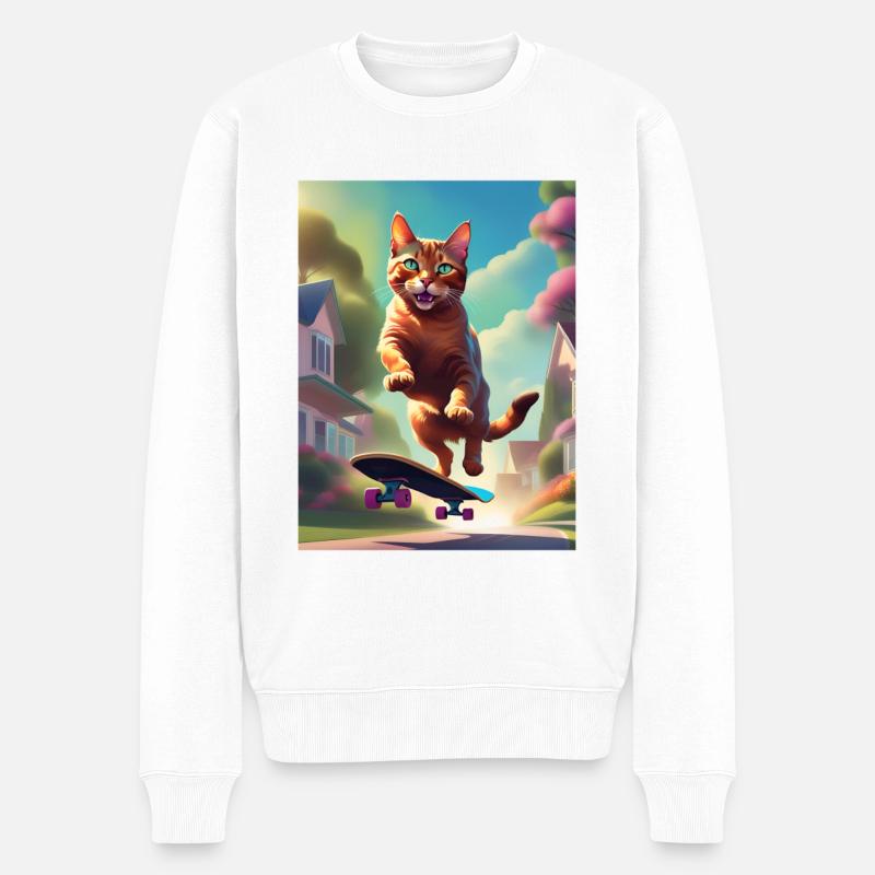 Chat skateboarer - Pull Premium bio Homme - blanc