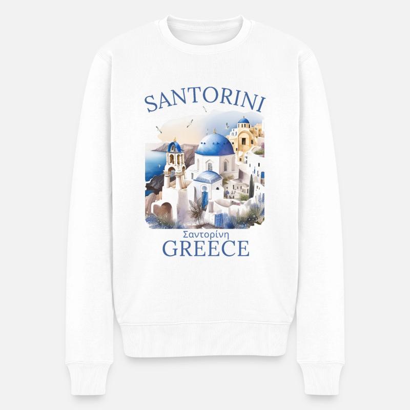 Santorin Grèce Paysage - Pull Premium bio Homme - blanc