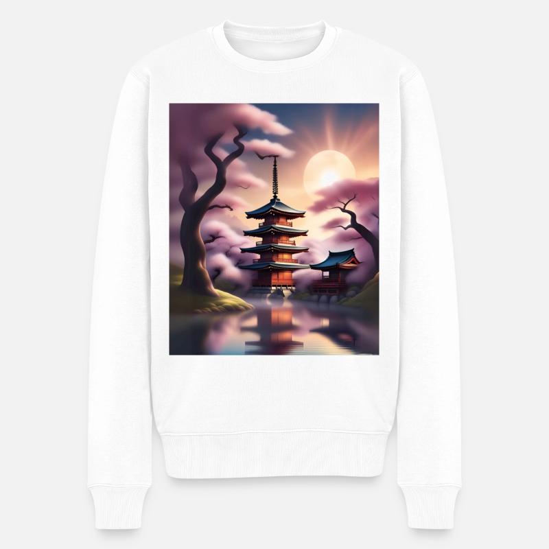 Bâtiments japonais pendant les sakura - Pull Premium bio Homme - blanc