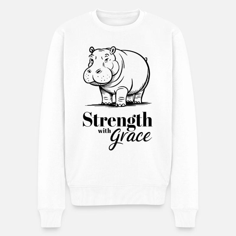 Puissance avec grâce hippopotame illustration - Pull Premium bio Homme - blanc