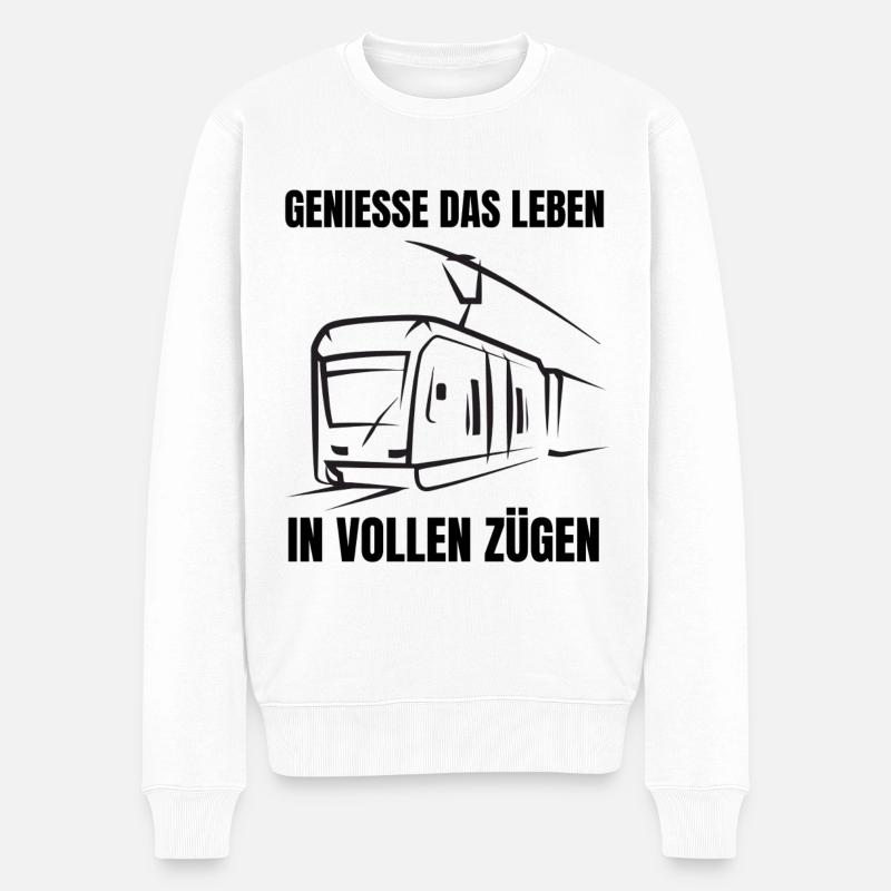 Dampflok Zugführer Spruch Zug Schaffner Lokführer - Männer Premium Bio Pullover - Weiß