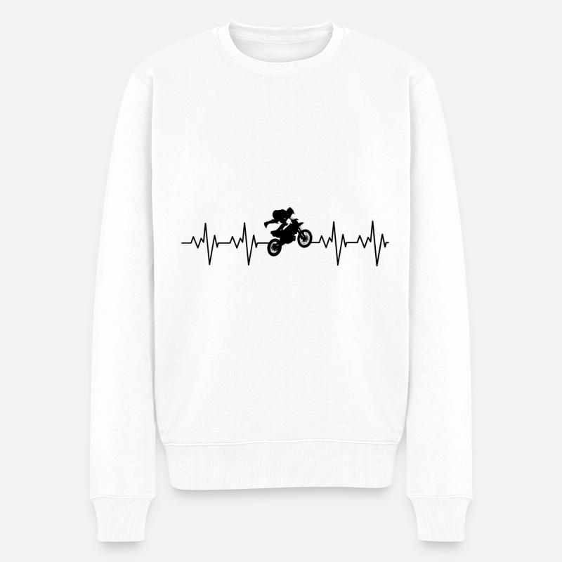 HEARTBEAT MOTOCROSS II - Motorrad Puls Design! - Männer Premium Bio Pullover - Weiß