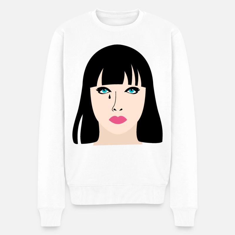 Frau mit Lippenstift und Tränen - Männer Premium Bio Pullover - Weiß