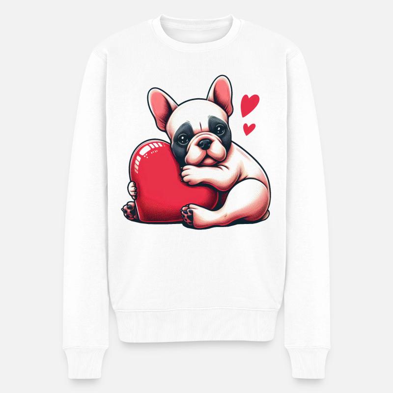 Bouledogue français amour coeur - Pull Premium bio Homme - blanc