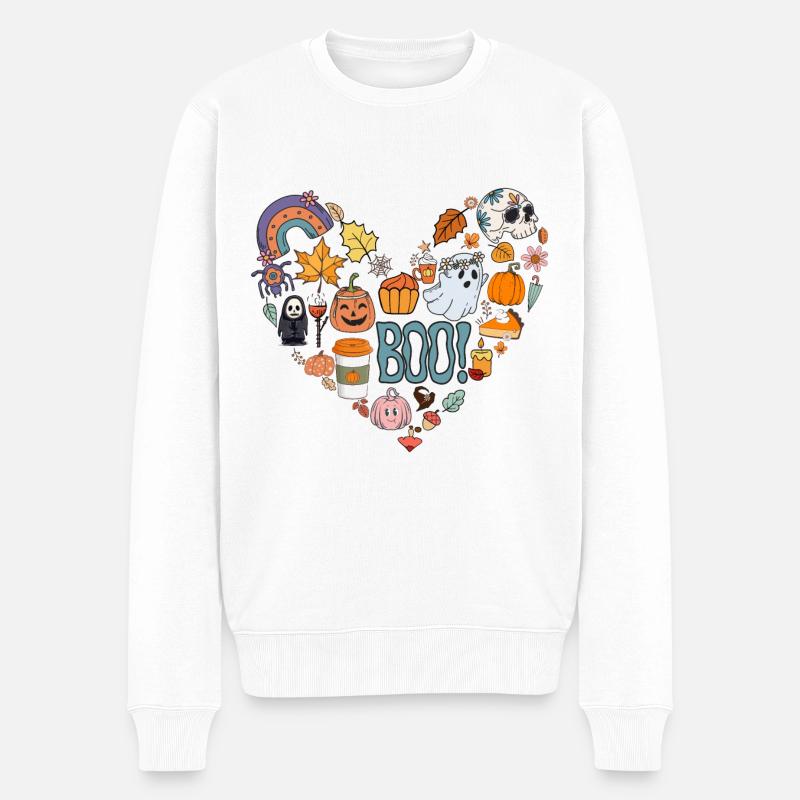 Groovy Halloween, Kürbis - Männer Premium Bio Pullover - Weiß