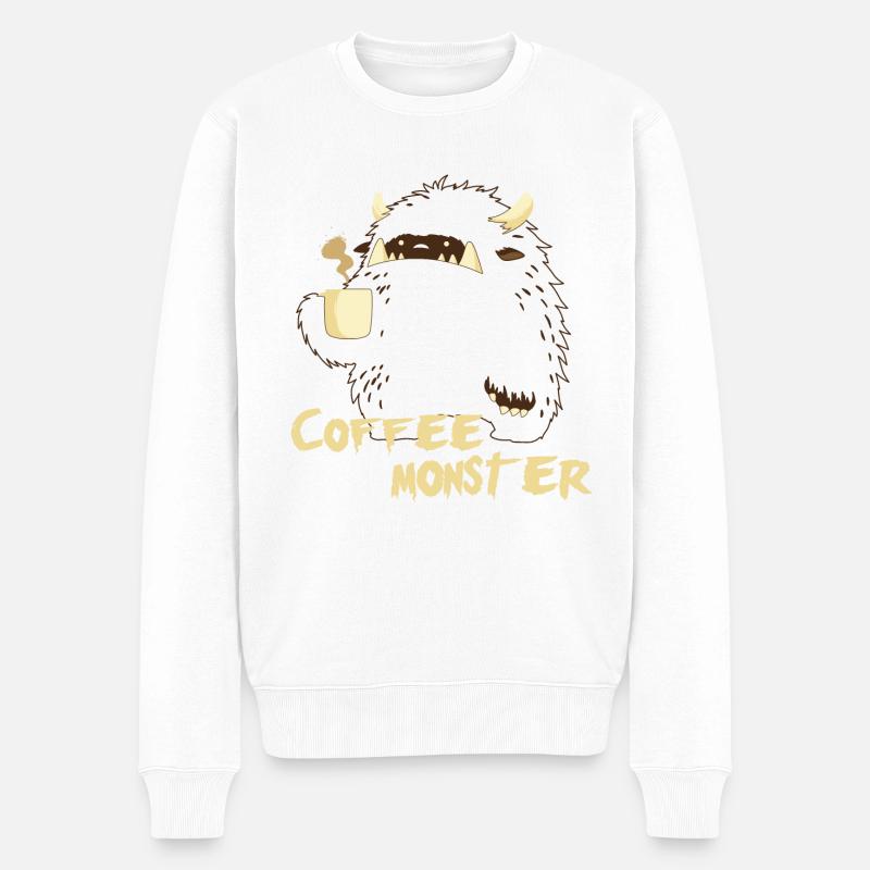 Lignes extérieures Coffee Monster Only, marron - Pull Premium bio Homme - blanc