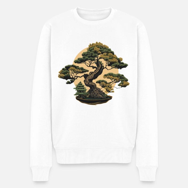 Formschöner Bonsai-Baum - Männer Premium Bio Pullover - Weiß