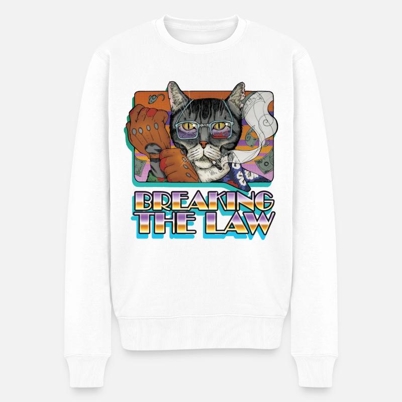 Verbrechen CAT- Breaking the Law - Männer Premium Bio Pullover - Weiß