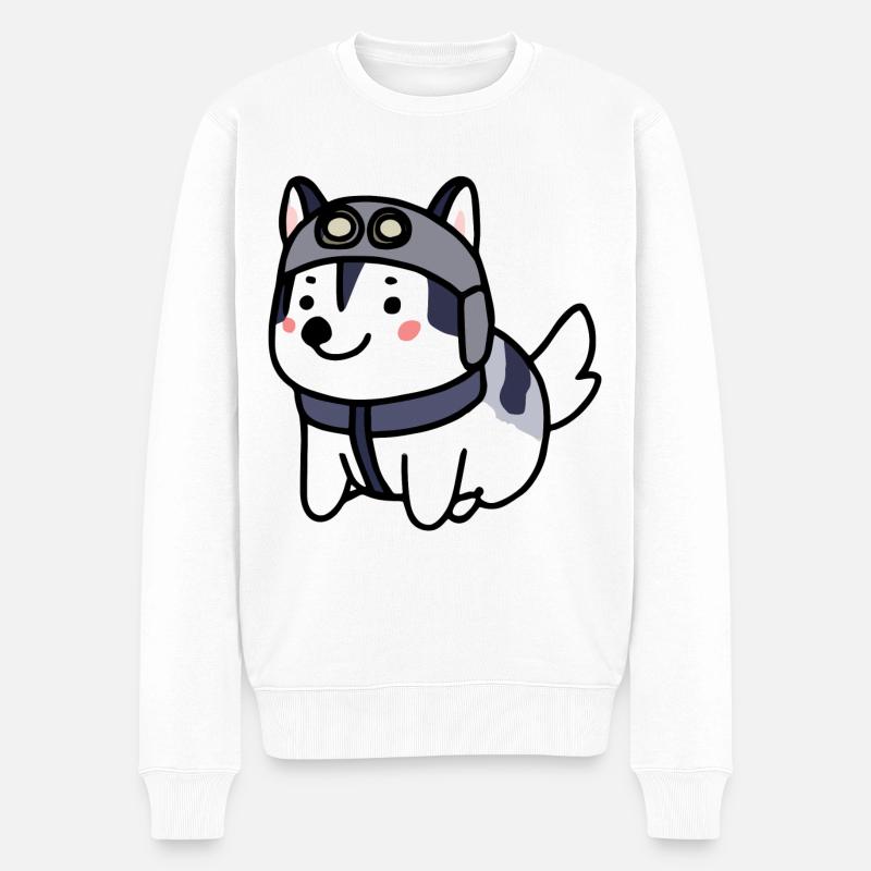 Husky chien pilote Malamute - Pull Premium bio Homme - blanc