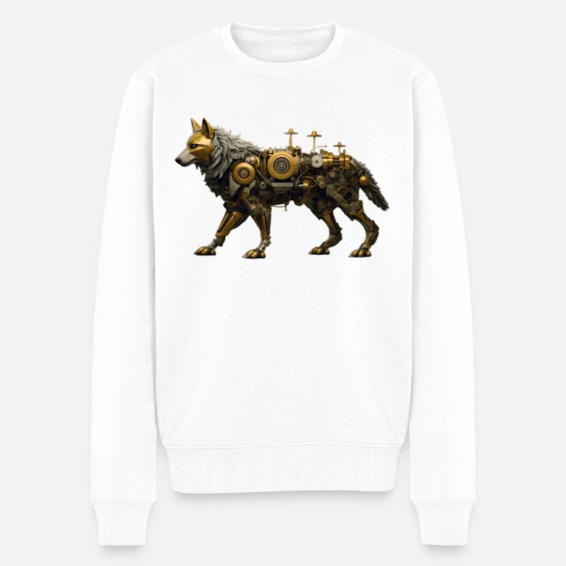 Loup Steampunk - Pull Premium bio Homme - blanc
