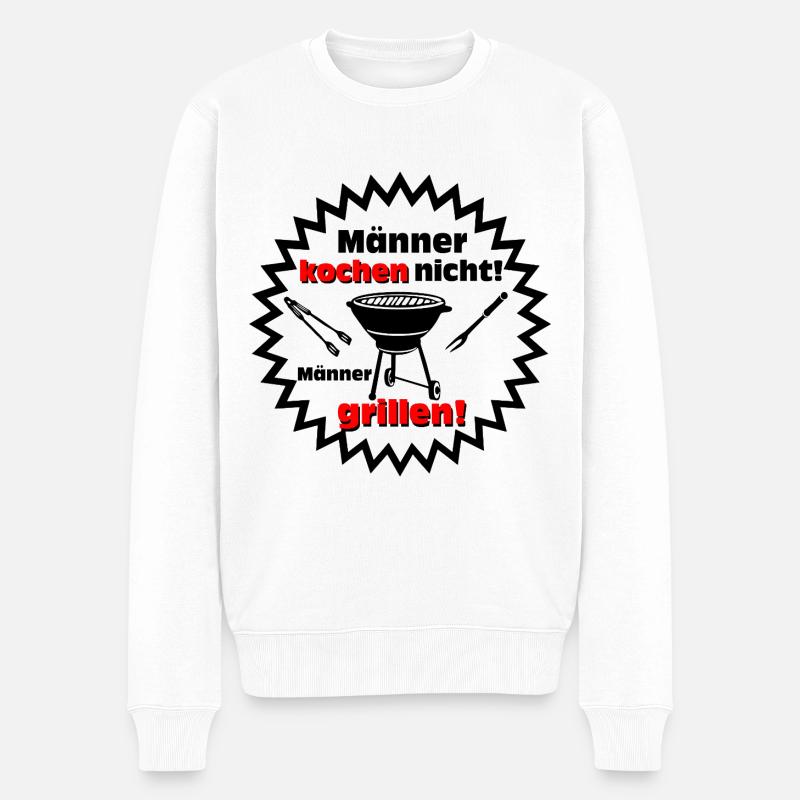 Grillen , Männer grillen - Männer Premium Bio Pullover - Weiß