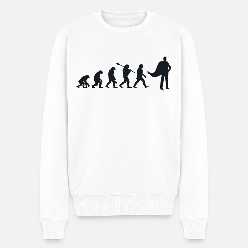 Darwin-Evolution für Supermans 🦸 ♂️ - Männer Premium Bio Pullover - Weiß