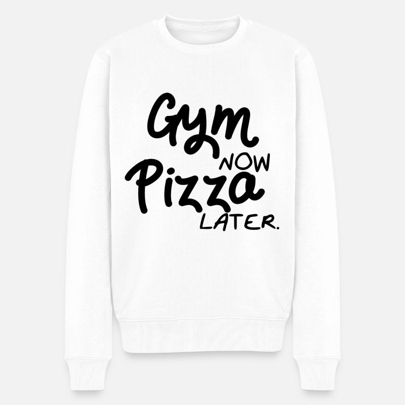 Fitnessstudio und Pizza - Männer Premium Bio Pullover - Weiß