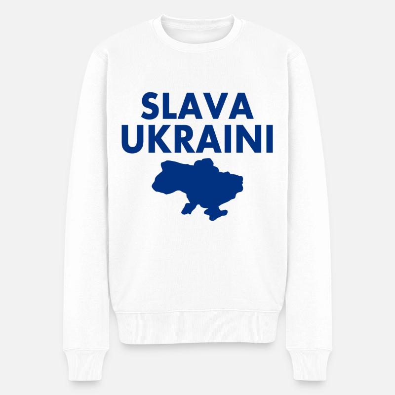 Slava ukraini - Männer Premium Bio Pullover - Weiß
