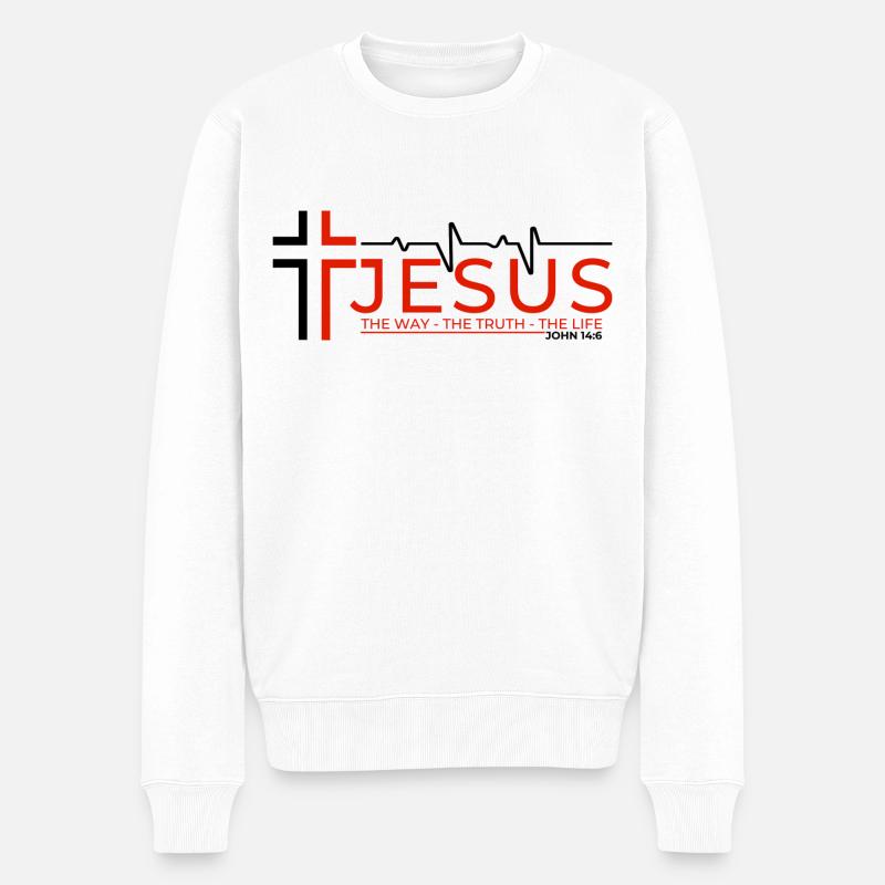 Jesus Christus Bibelvers Weg Wahrheit Leben Christ - Männer Premium Bio Pullover - Weiß