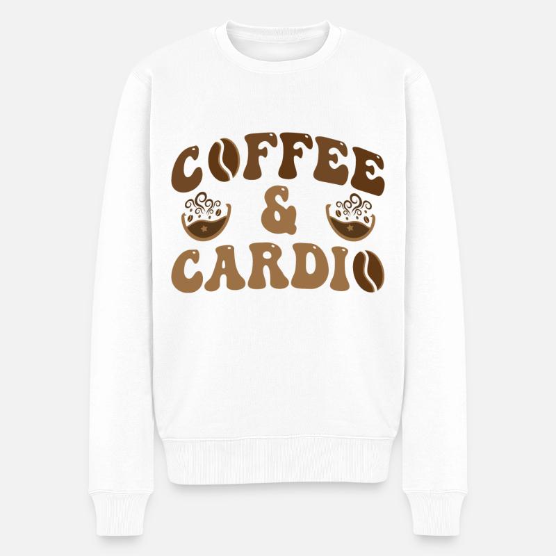 Coffee & Cardio - Kaffee Spruch - Männer Premium Bio Pullover - Weiß