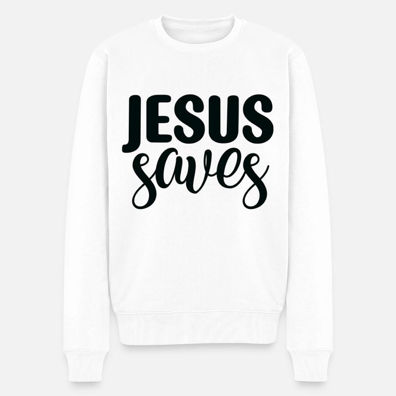 Jesus Saves - Männer Premium Bio Pullover - Weiß