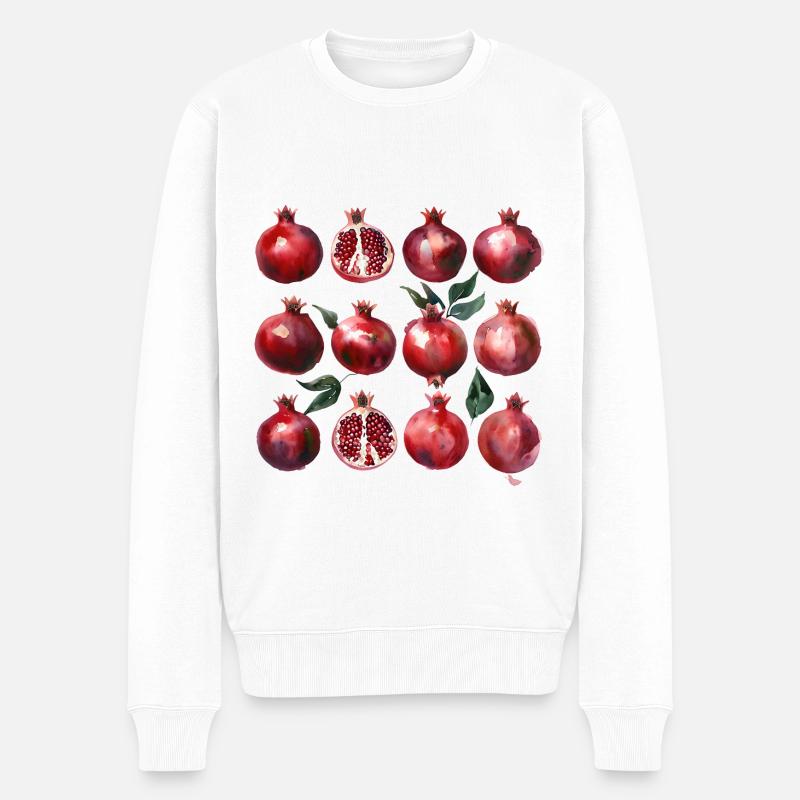 Granatapfel Aquarell Kunst - Männer Premium Bio Pullover - Weiß