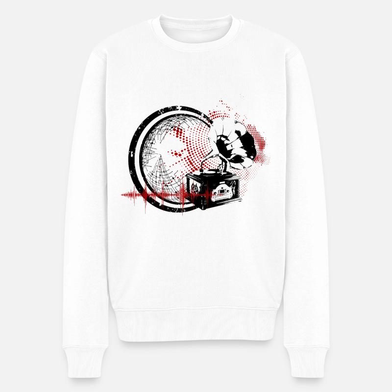 Grammofon - Männer Premium Bio Pullover - Weiß