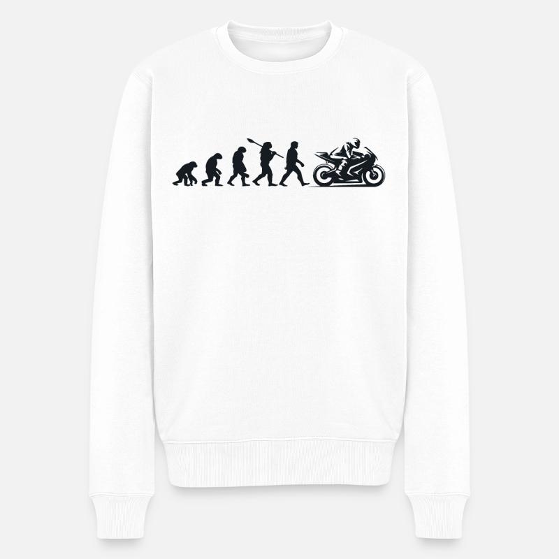 Évolution Darwin pour les Motocyclistes 🏍️ - Pull Premium bio Homme - blanc