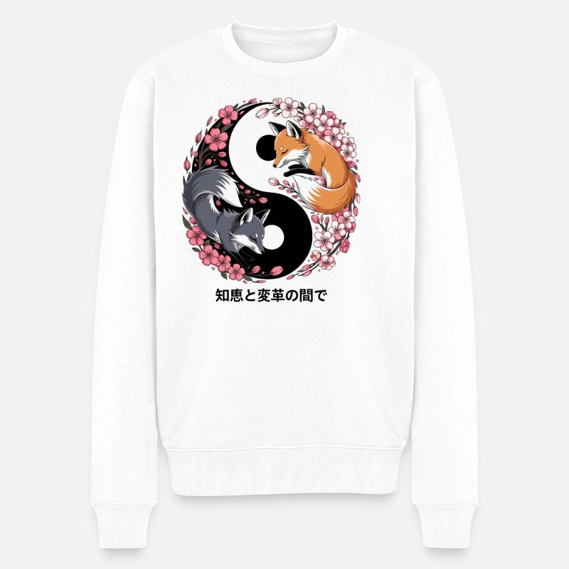 Kitsune Fuchs, Japanische Anime & Mythologie - Männer Premium Bio Pullover - Weiß