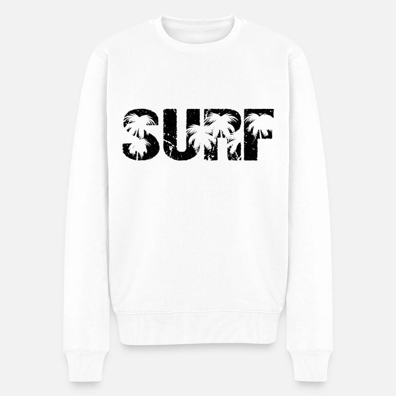 Surf Palmen Wellenreiten Surfer - Männer Premium Bio Pullover - Weiß