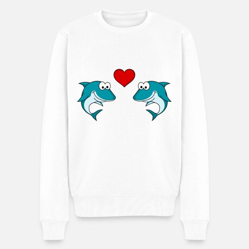 Hai Comic Paar Liebe - Männer Premium Bio Pullover - Weiß