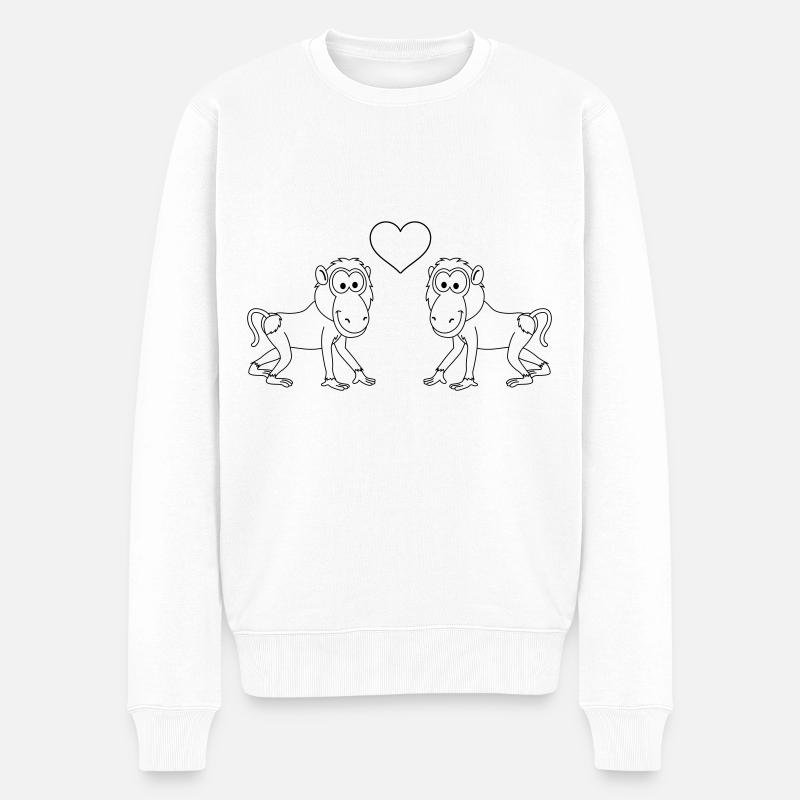 Monkey affe comic Paar liebe - Männer Premium Bio Pullover - Weiß