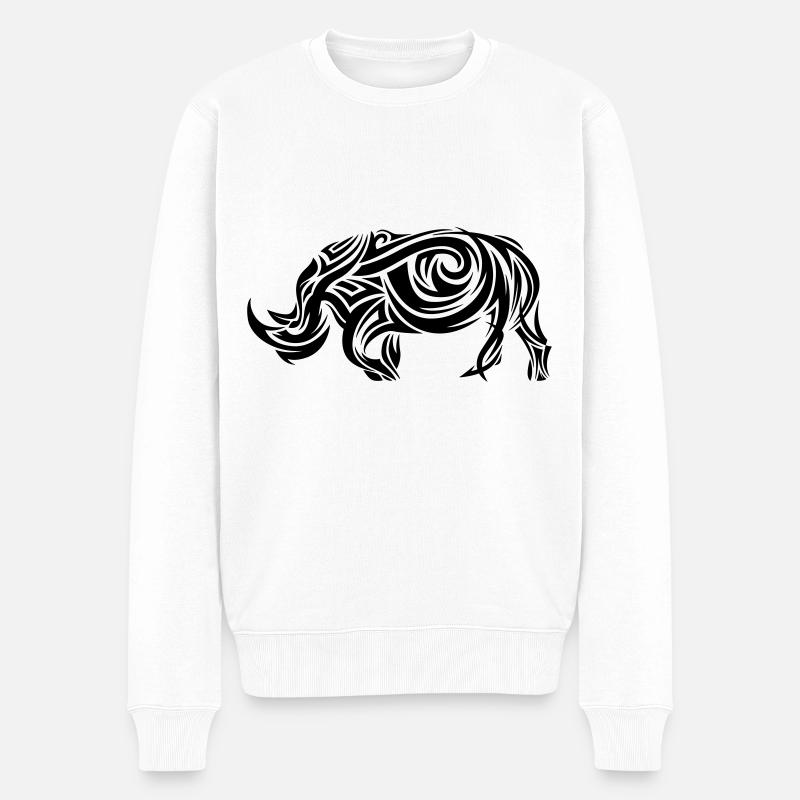 Tatouage tribal rhinocéros - Pull Premium bio Homme - blanc